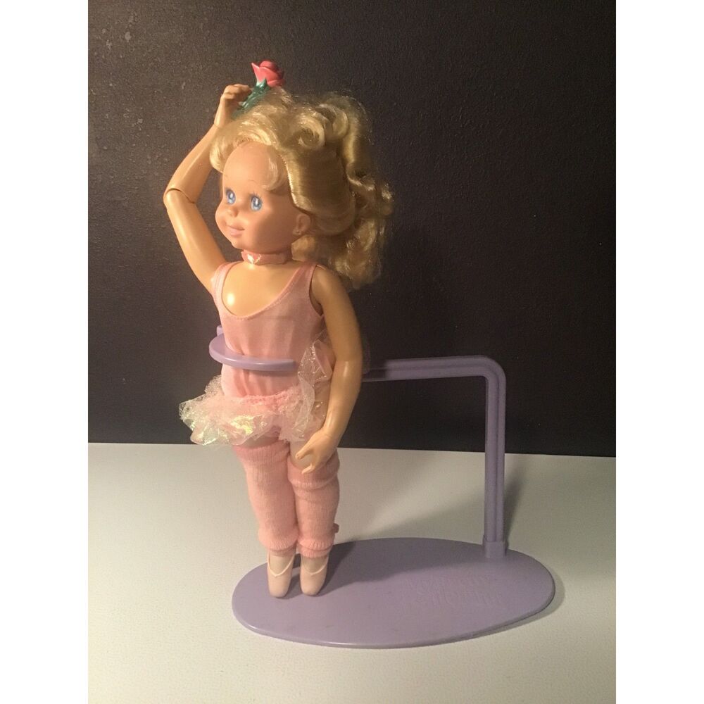 Vintage 1989 Tyco My Pretty Ballerina Doll 16" - Pink Tutu & Purple Stand